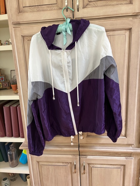SHEIN Jackets & Blazers - Women's Purple & White Windbreaker Jacket with Hood Sz L